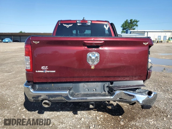 2021 Ram 1500 Lone Star with VIN 1C6RREFT8MN750399, listed as a Copart auction lot 55567365 with 56,367 mi miles and Salvage title. Bid and sale history available at DreamBid. Image 6.