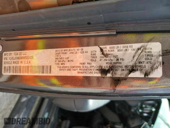 2021 Jeep Wrangler Sport with VIN 1C4GJXAN9MW552436, listed as a Copart auction lot 77204374 with Not Provided miles and Non Repairable. Bid and sale history available at DreamBid. Image 14.