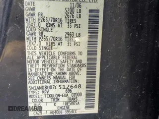 2007 Nissan Xterra SE z VIN 5N1AN08U07C512648, wystawiony jako Copart lot #45656065 z przebiegiem 160 964 mil mil oraz Szkoda całkowita • Salvage title. Historia ofert i sprzedaży dostępna na DreamBid. Obrazek 13.