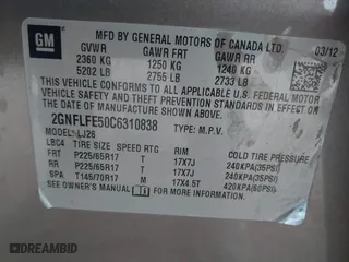 2012 Chevrolet Equinox LTZ with VIN 2GNFLFE50C6310838, listed as a IAAI auction lot 41592477 with 228,800 mi miles. Bid and sale history available at carsss.com. Image 9.
