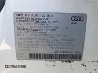 2015 Audi Q5 Hybrid Prestige with VIN WA1C8AFP5FA014053, listed as a Copart auction lot 82100654 with Not provided miles and Salvage title. Bid and sale history available at DreamBid. Image 14.