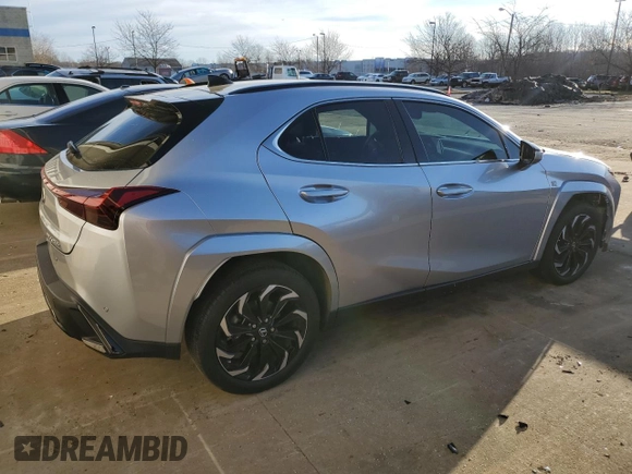 2023 Lexus UX 250h F Sport with VIN JTHB9JBHXP2067404, listed as a Copart auction lot 43605075 with 24,268 mi miles and Salvage title. Bid and sale history available at DreamBid. Image 3.