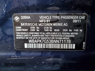 2011 BMW 3 Series 328i xDrive with VIN WBAPK7G53BNN71178, listed as a Copart auction lot 86697524 with 126,110 mi miles and Salvage Title. Bid and sale history available at carsss.com. Image 12.