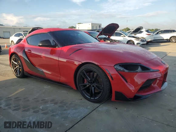2021 Toyota GR Supra 3.0 with VIN WZ1DB0C02MW043752, listed as a Copart auction lot 73785324 with 53,345 mi miles and Salvage Title. Bid and sale history available at carsss.com. Image 4.