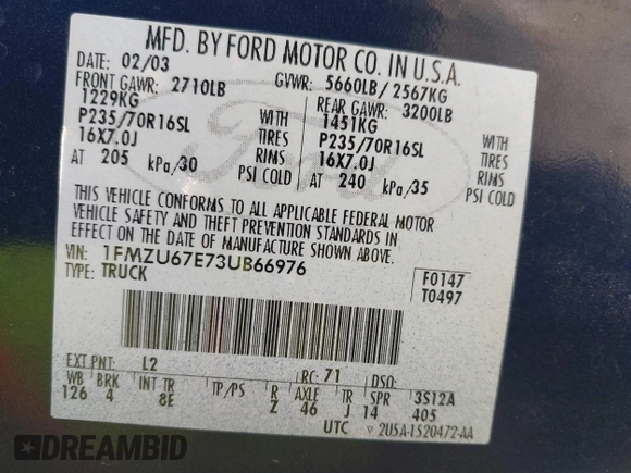 2003 Ford Explorer Sport Trac XLS с VIN 1FMZU67E73UB66976, выставлен на аукционе IAAI как лот 42728541 с пробегом 187 878 миль миль и . История ставок и продаж доступна на DreamBid. Изображение 9.
