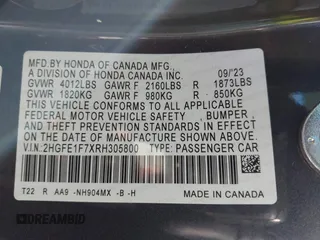 2024 Honda Civic Sedan EX with VIN 2HGFE1F7XRH305800, listed as a IAAI auction lot 41419679 with 24,940 mi miles. Bid and sale history available at carsss.com. Image 9.