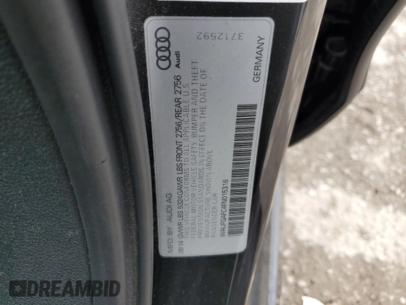 2015 Audi A6 3.0T Premium Plus with VIN WAUFGAFC4FN015316, listed as a Copart auction lot 38274453 with 99,789 mi miles. Bid and sale history available at carsss.com. Image 12.