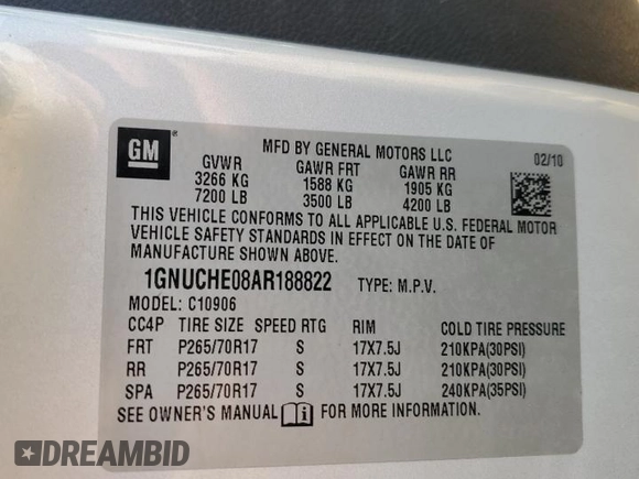 2010 Chevrolet Suburban LS with VIN 1GNUCHE08AR188822, listed as a Copart auction lot 70681704 with 161,596 mi miles and Clean Title. Bid and sale history available at carsss.com. Image 13.