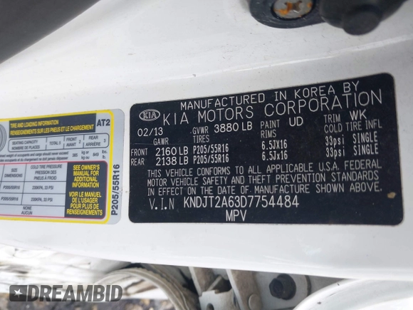 2013 Kia Soul + z VIN KNDJT2A63D7754484, wystawiony jako IAAI lot #42011255 z przebiegiem 219 117 mil mil oraz . Historia ofert i sprzedaży dostępna na DreamBid. Obrazek 9.