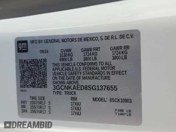 2025 Chevrolet Silverado 1500 with VIN 3GCNKAED8SG137655, listed as a Copart auction lot 48825395 with 2,158 mi miles and Salvage Title. Bid and sale history available at DreamBid. Image 12.
