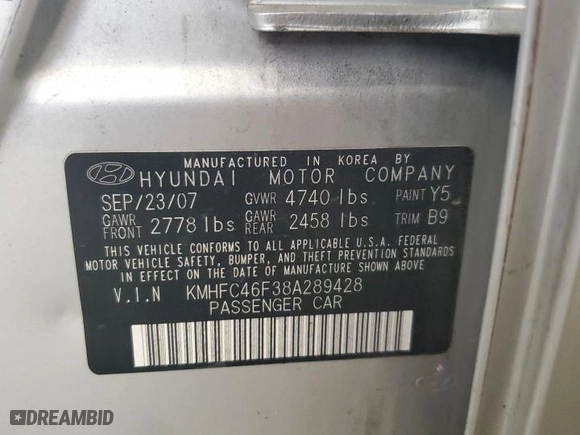 2008 Hyundai Azera Limited with VIN KMHFC46F38A289428, listed as a Copart auction lot 69294534 with 0 mi miles and Salvage Title. Bid and sale history available at carsss.com. Image 12.