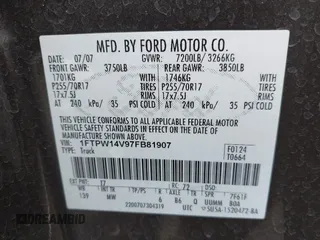 2007 Ford F-150 XLT with VIN 1FTPW14V97FB81907, listed as a IAAI auction lot 41680068 with 197,005 mi miles. Bid and sale history available at carsss.com. Image 9.