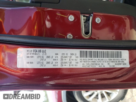 2019 Jeep Cherokee Latitude with VIN 1C4PJLCB2KD396146, listed as a Copart auction lot 56387665 with 134,142 mi miles and Clean title. Bid and sale history available at DreamBid. Image 14.