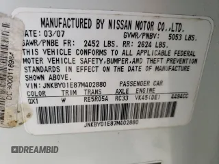 2007 Infiniti M45 Sdn with VIN JNKBY01E87M402880, listed as a Copart auction lot 70712314 with 131,306 mi miles and Salvage Title. Bid and sale history available at carsss.com. Image 12.