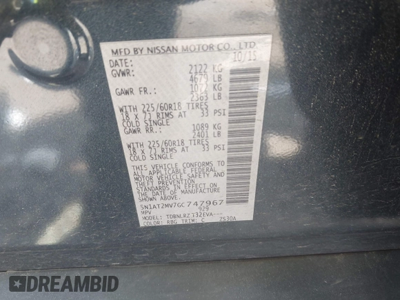 2016 Nissan Rogue SV z VIN 5N1AT2MV7GC747967, wystawiony jako IAAI lot #42231369 z przebiegiem 98 945 mil mil oraz . Historia ofert i sprzedaży dostępna na DreamBid. Obrazek 9.
