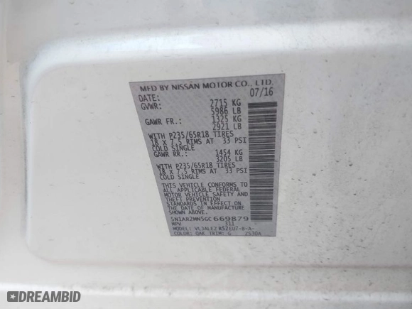 2016 Nissan Pathfinder S with VIN 5N1AR2MN5GC669879, listed as a IAAI auction lot 41489628 with 1 mi miles. Bid and sale history available at carsss.com. Image 9.