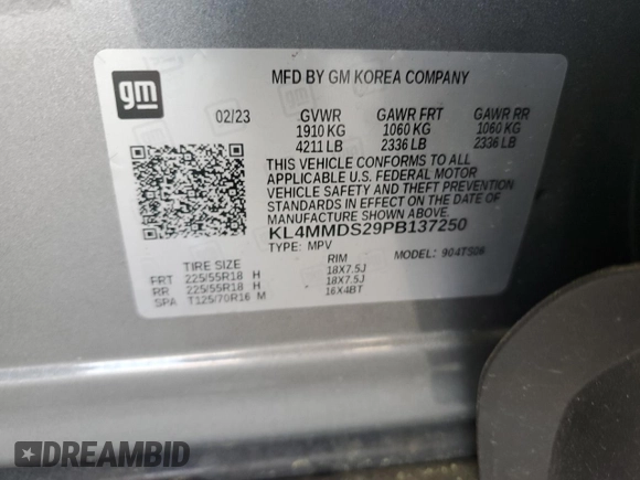 2023 Buick Encore GX Select with VIN KL4MMDS29PB137250, listed as a Copart auction lot 57261485 with 6,307 mi miles and Salvage title. Bid and sale history available at DreamBid. Image 13.
