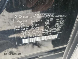 2021 Hyundai Santa Fe SEL z VIN 5NMS34AJXMH365175, wystawiony jako Copart lot #53044045 z przebiegiem 41 498 mil mil oraz Nie do naprawy • Non repairable. Historia ofert i sprzedaży dostępna na DreamBid. Obrazek 15.