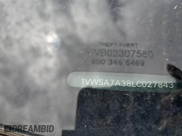 2020 Volkswagen Passat SE with VIN 1VWSA7A38LC027843, listed as a Copart auction lot 57115835 with 153,597 mi miles and Salvage title. Bid and sale history available at DreamBid. Image 12.