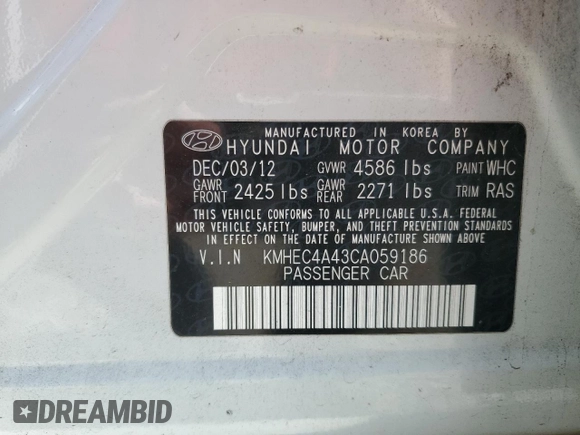 2012 Hyundai Sonata Hybrid z VIN KMHEC4A43CA059186, wystawiony jako Copart lot #55575405 z przebiegiem 217 801 mil mil oraz Szkoda całkowita • Salvage title. Historia ofert i sprzedaży dostępna na DreamBid. Obrazek 12.