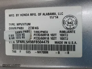 2015 Honda Odyssey Touring Elite with VIN 5FNRL5H98FB504479, listed as a Copart auction lot 48463355 with 62,442 mi miles and Salvage Title. Bid and sale history available at carsss.com. Image 13.
