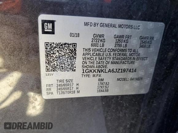 2018 GMC Acadia SLE with VIN 1GKKNKLA6JZ197414, listed as a Copart auction lot 47005355 with 82,856 mi miles and Salvage Title. Bid and sale history available at carsss.com. Image 15.