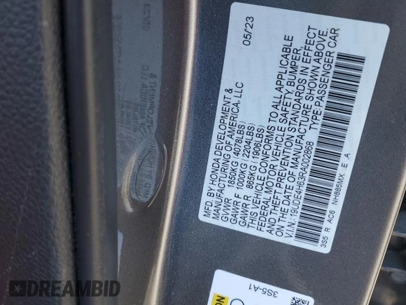 2024 Acura Integra Technology with VIN 19UDE4H63RA002868, listed as a Copart auction lot 57478175 with 41,770 mi miles and Salvage title. Bid and sale history available at DreamBid. Image 12.
