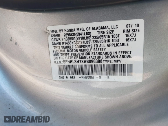 2010 Honda Odyssey EX-L с VIN 5FNRL3H7XAB096398, выставлен на аукционе IAAI как лот 42223673 с пробегом 149 296 миль миль и . История ставок и продаж доступна на DreamBid. Изображение 9.