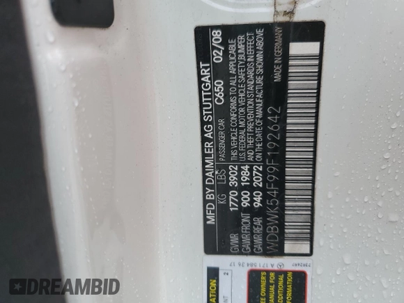 2009 Mercedes-Benz SLK 280 with VIN WDBWK54F99F192642, listed as a Copart auction lot 59581975 with 130,218 mi miles and Salvage title. Bid and sale history available at DreamBid. Image 12.