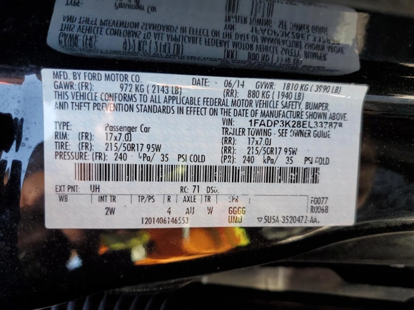 2014 Ford Focus SE with VIN 1FADP3K28EL337878, listed as a Copart auction lot 50875385 with 101,731 mi miles and Salvage Title. Bid and sale history available at carsss.com. Image 12.
