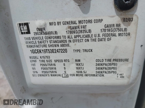 2003 Chevrolet Silverado 1500 LS с VIN 1GCEK19T53E247220, выставлен на аукционе IAAI как лот 39724756 с пробегом 234 177 миль миль и . История ставок и продаж доступна на DreamBid. Изображение 9.