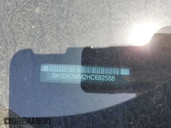 2017 Nissan Pathfinder SL with VIN 5N1DR2MM2HC692588, listed as a Copart auction lot 57098315 with 58,710 mi miles and Salvage title. Bid and sale history available at DreamBid. Image 13.