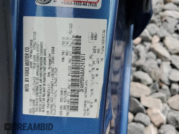2010 Ford Fusion SE с VIN 3FAHP0HA8AR247611, выставлен на аукционе Copart как лот 62086875 с пробегом 186 109 миль миль и На запчасти • Non repairable. История ставок и продаж доступна на DreamBid. Изображение 12.