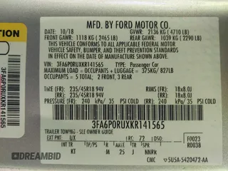 2019 Ford Fusion Titanium with VIN 3FA6P0RUXKR141565, listed as a IAAI auction lot 42323999 with 206,397 mi miles and . Bid and sale history available at DreamBid. Image 9.