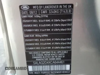 2012 Land Rover LR4 HSE z VIN SALAG2D4XCA644461, wystawiony jako Copart lot #50124755 z przebiegiem 195 475 mil mil oraz Szkoda całkowita • Salvage title. Historia ofert i sprzedaży dostępna na DreamBid. Obrazek 13.