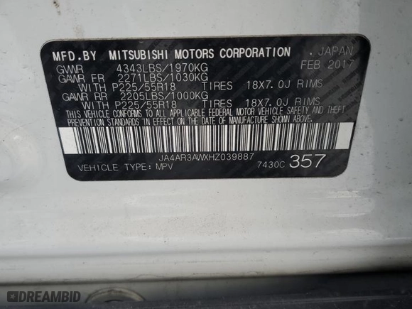 2017 Mitsubishi Outlander Sport SE 2.4 with VIN JA4AR3AWXHZ039887, listed as a Copart auction lot 45139645 with 98,982 mi miles and Salvage Title. Bid and sale history available at carsss.com. Image 13.