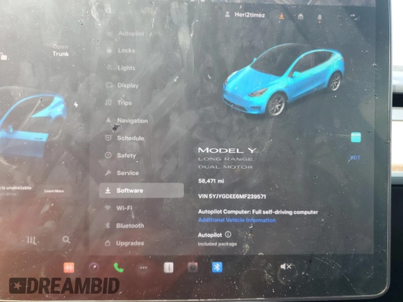 2021 Tesla Model Y Long Range z VIN 5YJYGDEE6MF239571, wystawiony jako Copart lot #56433595 z przebiegiem 58 471 mil mil oraz Szkoda całkowita • Salvage title. Historia ofert i sprzedaży dostępna na DreamBid. Obrazek 9.