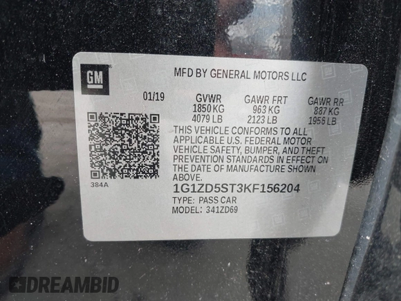 2019 Chevrolet Malibu LT with VIN 1G1ZD5ST3KF156204, listed as a IAAI auction lot 41891348 with 106,219 mi miles and . Bid and sale history available at DreamBid. Image 9.
