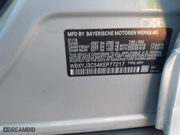 2019 BMW X2 sDrive28i with VIN WBXYJ3C54KEP77217, listed as a IAAI auction lot 41079851 with 100,149 mi miles. Bid and sale history available at carsss.com. Image 9.