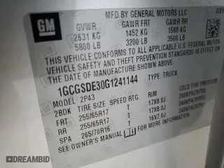 2016 Chevrolet Colorado 2WD Z71 with VIN 1GCGSDE30G1241144, listed as a Copart auction lot 86185984 with 57,354 mi miles and Clean Title. Bid and sale history available at carsss.com. Image 13.