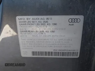 2013 Audi Q5 Prestige с VIN WA1WGAFP0DA099512, выставлен на аукционе IAAI как лот 42394625 с пробегом 139 005 миль миль и . История ставок и продаж доступна на DreamBid. Изображение 9.