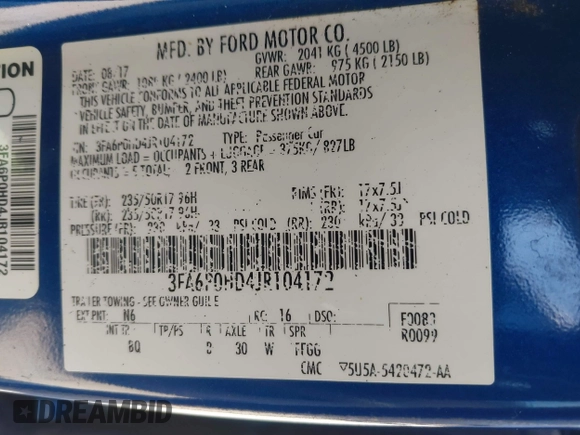 2018 Ford Fusion SE with VIN 3FA6P0HD4JR104172, listed as a IAAI auction lot 41997155 with 154,557 mi miles. Bid and sale history available at carsss.com. Image 9.