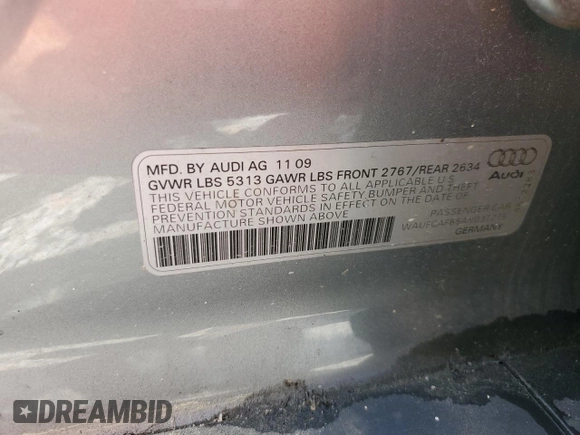 2010 Audi A6 Premium Plus with VIN WAUFGAFB5AN037275, listed as a Copart auction lot 58584415 with 128,628 mi miles and Salvage title. Bid and sale history available at DreamBid. Image 12.