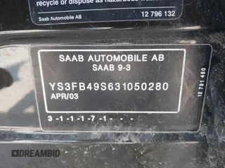 2003 Saab 9-3 z VIN YS3FB49S631050280, wystawiony jako IAAI lot #42462623 z przebiegiem 107 154 mil mil oraz . Historia ofert i sprzedaży dostępna na DreamBid. Obrazek 9.