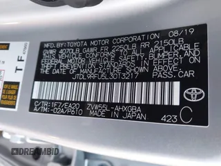 2020 Toyota Prius LE with VIN JTDL9RFU5L3013217, listed as a IAAI auction lot 41650064 with 124,704 mi miles and . Bid and sale history available at DreamBid. Image 9.