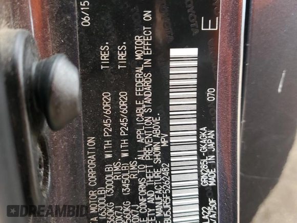 2015 Toyota 4Runner Limited with VIN JTEBU5JR5F5262482, listed as a Copart auction lot 57682185 with 181,877 mi miles and Salvage title. Bid and sale history available at DreamBid. Image 12.