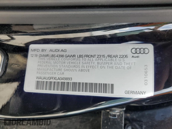 2020 Audi A3 Premium z VIN WAUAUGFFXLA049893, wystawiony jako Copart lot #55484315 z przebiegiem 90 855 mil mil oraz Szkoda całkowita • Salvage title. Historia ofert i sprzedaży dostępna na DreamBid. Obrazek 13.