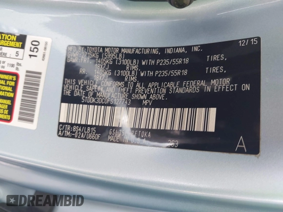 2015 Toyota Sienna Limited с VIN 5TDDK3DC0FS127743, выставлен на аукционе IAAI как лот 42446949 с пробегом 63 026 миль миль и . История ставок и продаж доступна на DreamBid. Изображение 9.