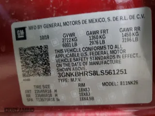 2020 Chevrolet Blazer LT with VIN 3GNKBHRS8LS561251, listed as a Copart auction lot 50055435 with 65,111 mi miles and Salvage Title. Bid and sale history available at carsss.com. Image 13.