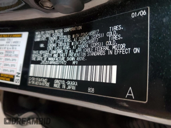 2006 Toyota 4Runner SR5 with VIN JTEZU14R960071972, listed as a Copart auction lot 51695005 with 214,976 mi miles and Salvage Title. Bid and sale history available at DreamBid. Image 12.
